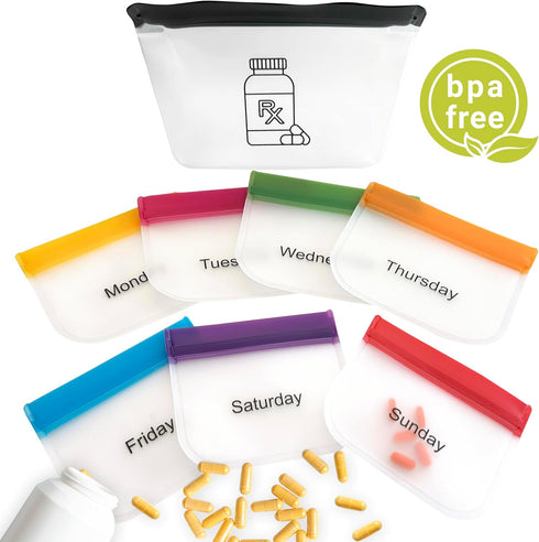 REUSAPAK 8 Set, Day Pill Pouch Organizer AM PM Medicine Organizer & Travel Pill Case Large Weekly Pill Dispenser