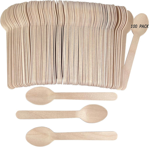 100PCS Disposable Wooden Spoons, 6.3 Inch Compostable Utensils, Biodegradable Bamboo Spoons for Parties, Camping