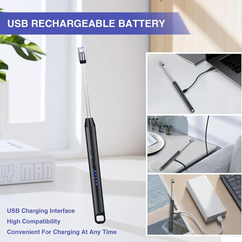 2 PCS Candle Lighter, Electric Arc Lighter with 360° Flexible Neck & LED Power Display, USB Rechargeable for BBQ,