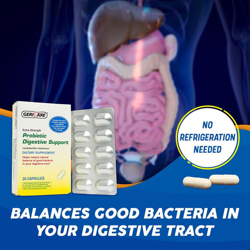 GeriCare Probiotic Digestive Support, Extra Strength 20 Billion CFU Lactobacillus Rhamnosus R-11, 30 Capsules
