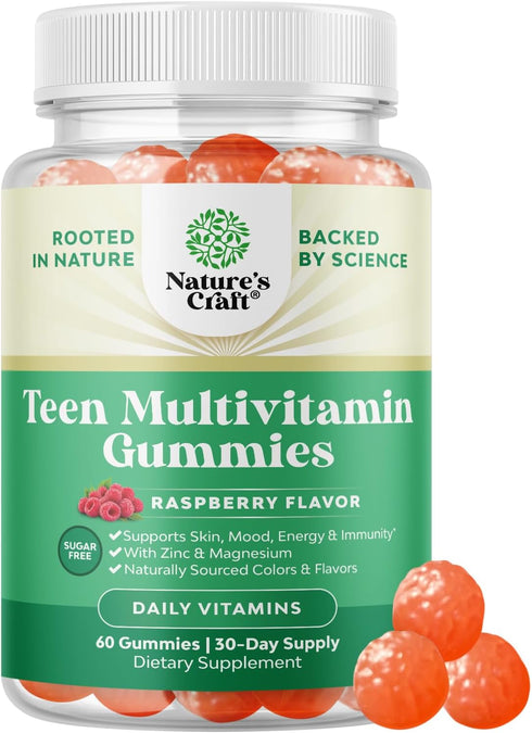 Sugar Free Gummy Vitamins for Teen Girls & Boys, Teen Multivitamin for Enhanced Immunity, Energy and Skin, 12-17 Gummies