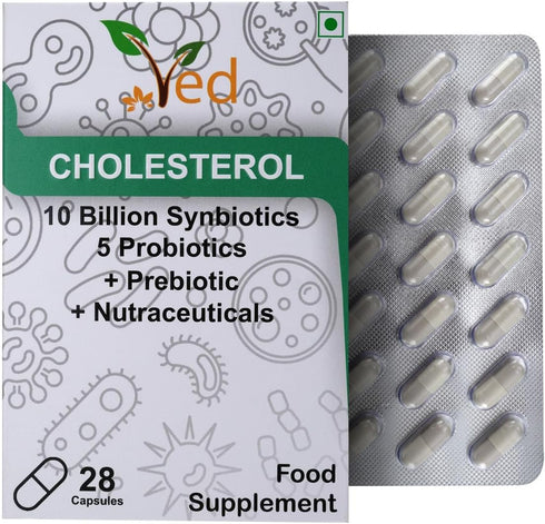 Ved Cholesterol Complex Probiotics and Prebiotics Complex - 10 Billion CFU - 20 Live Bacterial Cultures - 28 Probiotic Complex Capsules for Children - Lactobacillus Helveticus.