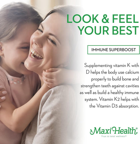 Maxi Health Liquid Vitamin D3 with K2 Drops, 1 fl oz Vitamin Supplement for Long-Term Health