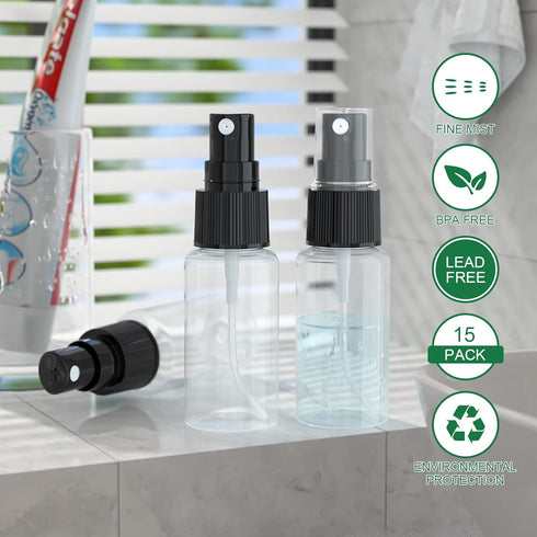 longway 15 PCS 0.5oz/15ml Transparent Empty Fine Mist Spray Bottles with Cap, Small Refillable Containers