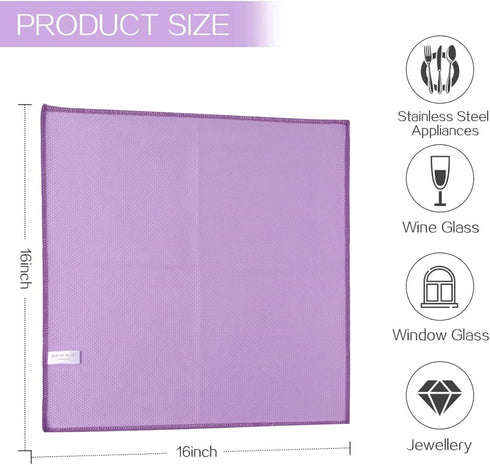 SINLAND Microfiber Glass Cleaning Cloth, 6PK, Lint Free for Windows, Car, Mirrors, Stainless Steel, 16x16 Inch