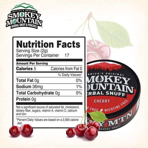 Smokey Mountain Herbal Long Cut - Cherry - 1 Can, Tobacco Free and Nicotine Free Snuff