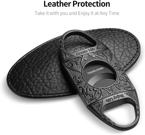 CIGARLOONG Black Engraved Stainless Steel Cigar Cutter with Double Blades