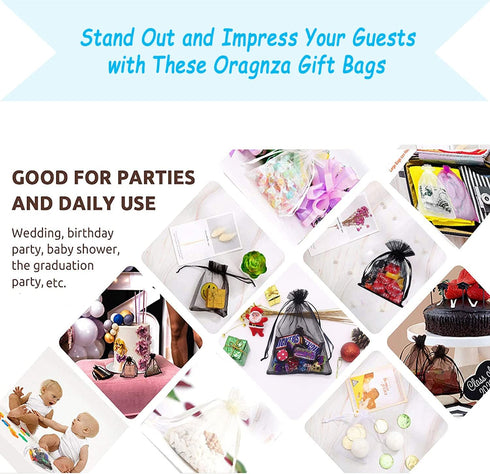100Pcs Black Organza Bags, 4x6 Inch Sheer Drawstring Halloween Party Gift Bags for Jewelry Candy Pouches