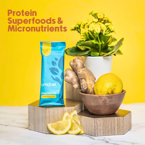 Essential Nutrition Bars by LyfeFuel | Vegan Protein Bar & Low Carb Meal Replacement (Lemon Ginger Tart)