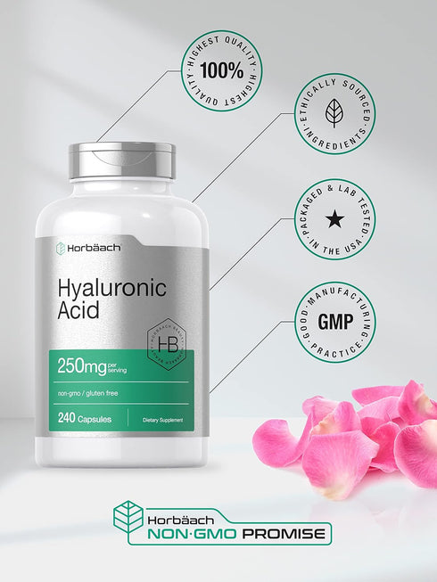 Horbaach Hyaluronic Acid Capsules | 250 mg | 240 Count | Non-GMO and Gluten Free
