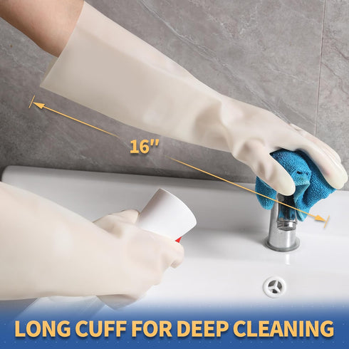BOOMJOY Nitrile Cleaning Gloves, Long Cuff Heavy Duty Reusable Medium Gloves for Kitchen, Bathroom, Gardening, White, 3