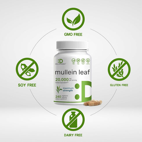 DEAL SUPPLEMENT Mullein Leaf Extract 20,000mg, 240 Veggie Capsules – Natural Lung Detox Herbal Supplement