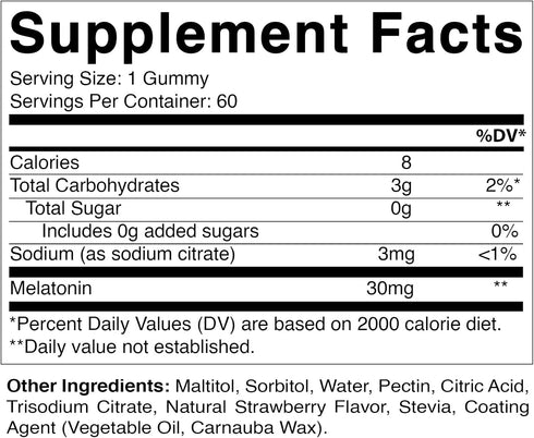 Vitamatic Sugar Free Melatonin 30mg per gummy - 60 Servings - 60 Vegetarian Gummies - Non-Habit Forming Supplement (1 Bottle)