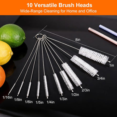 Tokyzexi 8 Inch Set, 10 Pack Extra Long Straw Cleaner Brush Reusable Straw Cleaning Brushes for Tumbler, Metal
