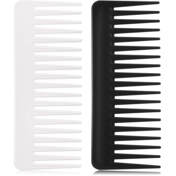 Large Hair Detangling Comb - Wide Tooth Comb for Curly Hair, No Handle Styling Comb (Black, White)