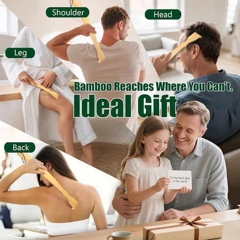 Renook 3 PCS Bamboo Back Scratcher, 17'' Long Handle for Men, Women & Kids, Best Gifts for Friends and Family