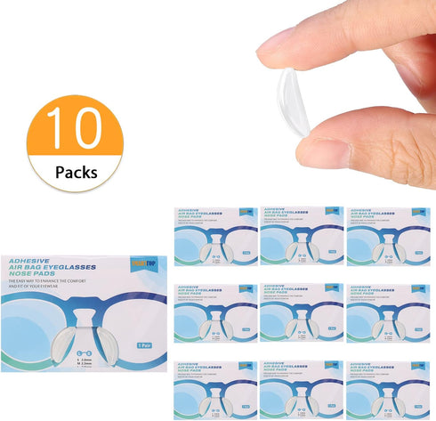 2.5mm Eyeglasses Air Bag Stick on Silicone Nose Pads - Upgrade 10 Pairs for Plastic Frame, Anti-Slip