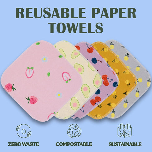 Reusable Paper Towels (25 Pack) - Washable Roll, Eco-Friendly Cloth Kitchen Towels, Super Absorbent Soft Napkins