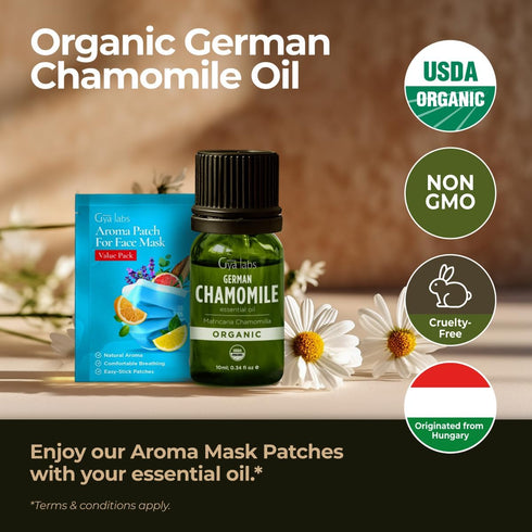 Set Set 2x0.34 oz Organic German Chamomile Essential Oil for Diffuser & Rose Essential Oils for Skin - Aromatherapy