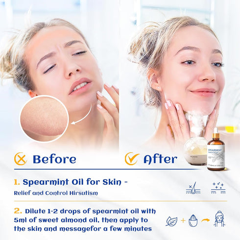 HIQILI 100ML Spearmint Essential Oil - 100% Pure Treatment Grade for Skin Care - 3.38 Fl Oz