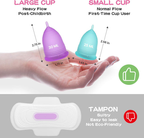 Set Menstrual Cup Kit, YTYOMUR Menstrual Cup with Two Reusble Period Cups, Compact Design - Easy to Hide to Avoid