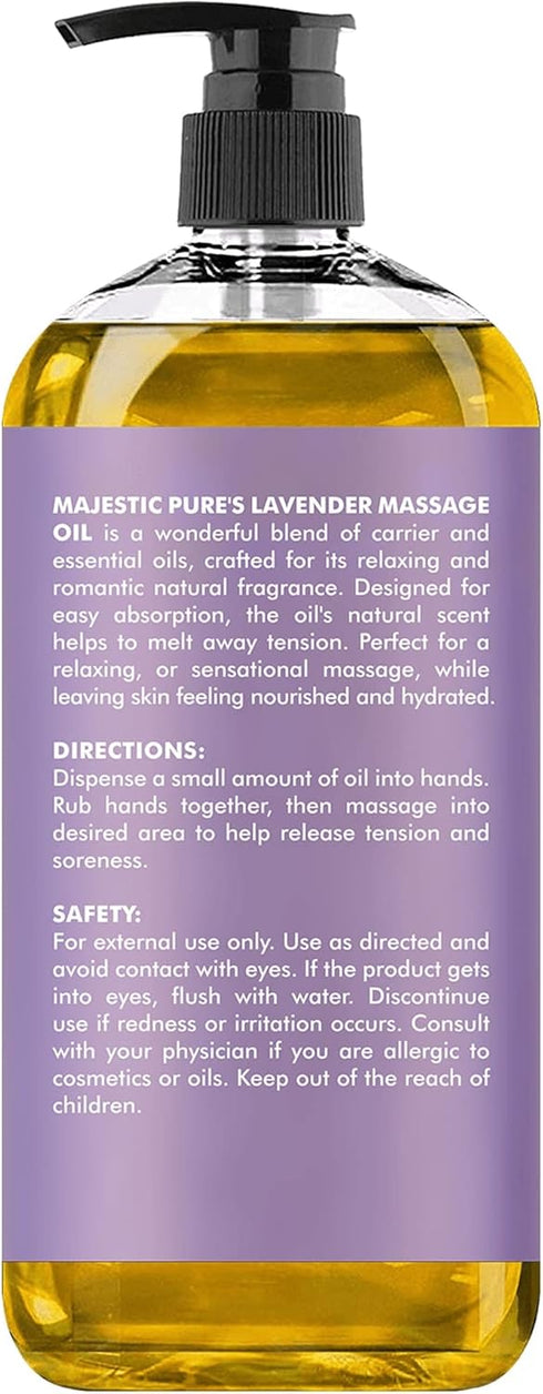 MAJESTIC PURE Lavender Massage Oil for Therapy - Refreshing, Relaxing Natural Oils with Lavender Essential Oil - 8 fl oz
