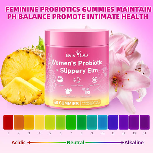 Gummies Immune 60 Count Women's Probiotic Slippery Elm - Her Juicy Probiotics for Feminine Health, Supports pH Balance
