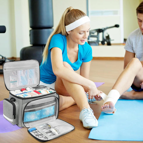 LEFORZ Student,Therapist,Doctors,Grey(11.75 7.6 8 inch) Small Medical Bag,First Aid Bag Empty,Home Health Nurse Bag