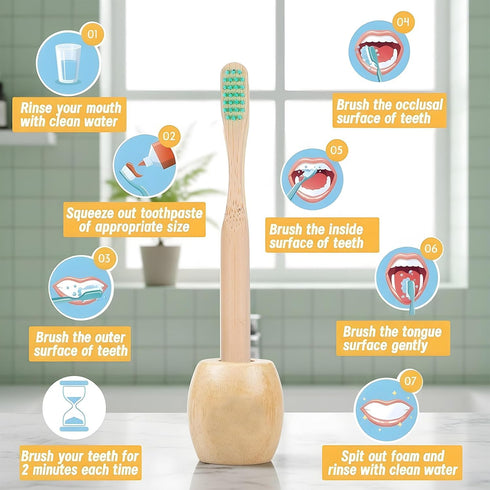Hadnves 6 Set PCS Kids Bamboo Toothbrushes Soft Bristles Natural Wooden Round Handle Tooth Brush Children Toothbrush