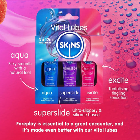 Set 3 Set SKINS Vital Sex Lube - Sex Lubes Including Water Based Lube, Tingle Lubricant, and Our Silicone Lubes - Your