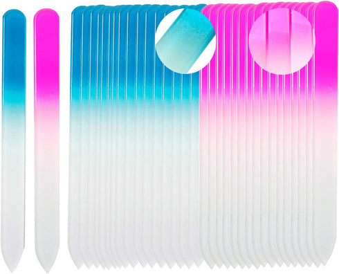 SIUSIO 40 Pack Czech Crystal Glass Nail Files, Double Sided Etched Surface, Gradient Rainbow Color for Nails