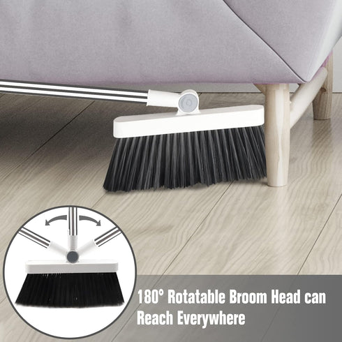 Broom with Dustpan Combo Set, 54" Long Handle Broom and Dustpan for Home, Lightweight, 180° Rotating Broom