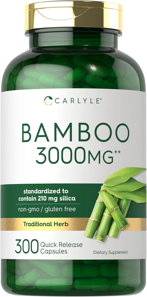 Carlyle Bamboo Extract Capsules, 3000mg | 300 Count | 210mg Silica | Non-GMO, Gluten Free Supplement