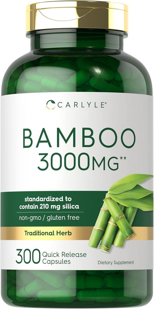 Carlyle Bamboo Extract Capsules, 3000mg | 300 Count | 210mg Silica | Non-GMO, Gluten Free Supplement