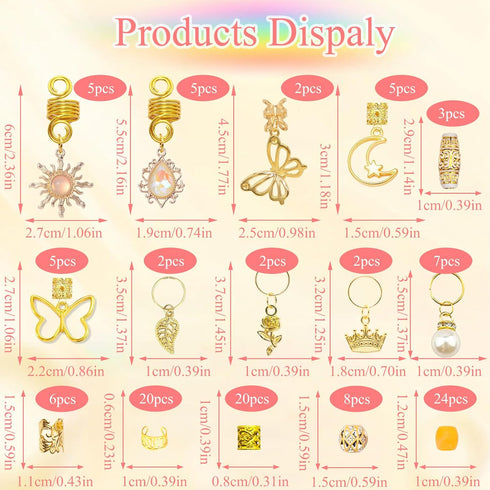 NAISKA 148Pcs Gold Hair Jewelry for Braids, Colorful Crystal Stone Dreadlocks Accessories for Women and Girls