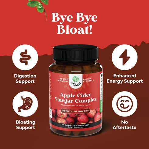 Slimming 180 Count Cleansing Apple Cider Vinegar Capsules - ACV Deep Cleanse and Detox Pills for Gut and Digestive