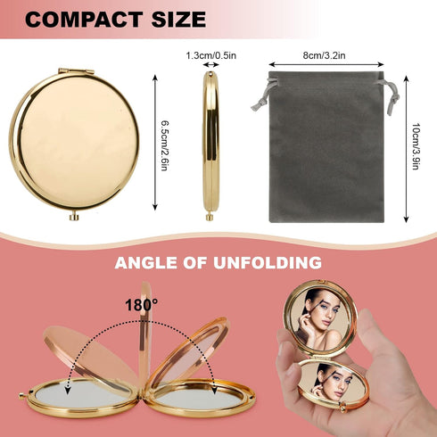 Magnifying Compact Mirror for Purses, 2x 1x Magnification, Folding Mini Pocket Travel Makeup Mirror