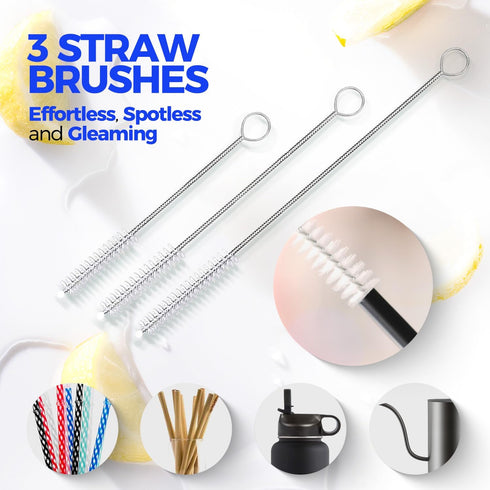 Holikme 6 Pack Bottle Brush Set, 14" Long Handle Stainless Steel Cleaner, 3 Straw Brushes for Water Bottles