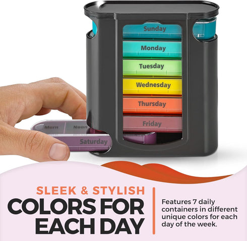 Stackable Daily Pill Organizer - Weekly Medication Reminder, Premium AM/PM Pill Box with 7 Individual Stacking Cases