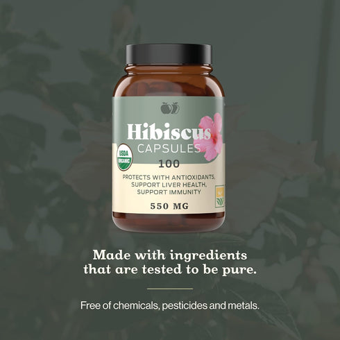 Complete Natural Products Organic Hibiscus Capsules, 100 Count, 550mg, Antioxidant & Herbal