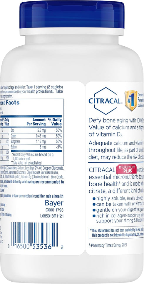 Citracal Maximum Plus - 650 mg Calcium Citrate, 25 mcg (1000 IU) Vitamin D3, Bone Health Support, Calcium Supplement