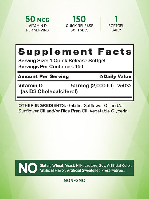 Nature's Truth Vitamin D3 2000 IU Softgels | 150 Count | High Potency | Non-GMO and Gluten Free Supplement