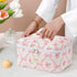 Large Travel Quilted Makeup Bag, Cute Bow Cotton Cosmetic Bag, Fashionable Aesthetic Toiletry Bag