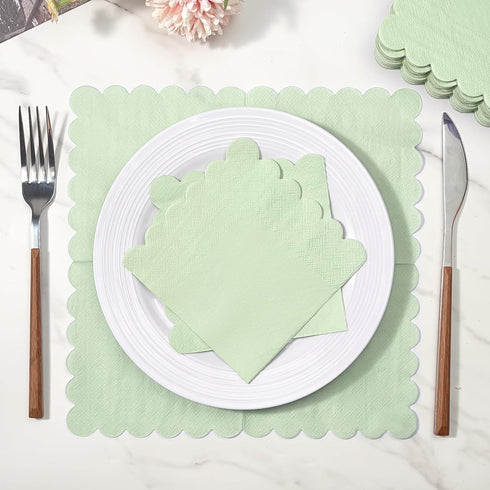 POUYRBA 100 2-Ply 5 5 Inches, Pcs Cocktail Napkins, Scalloped Paper Napkins x Disposable Beverage Dessert Napkins