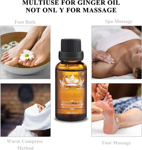 Ownest 3 Pack Ginger Massage Oil, 100% Pure Natural Lymphatic Drainage Oil, 30ml SPA Massage
