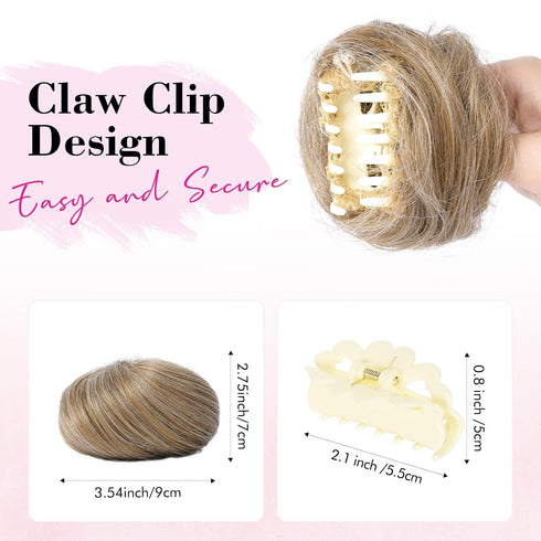 REECHO Space Bun Hair Pieces, 2 PCS Mini Claw Clip in Messy & Cat Ears Hair Bun Extensions for Women, Dark Blonde