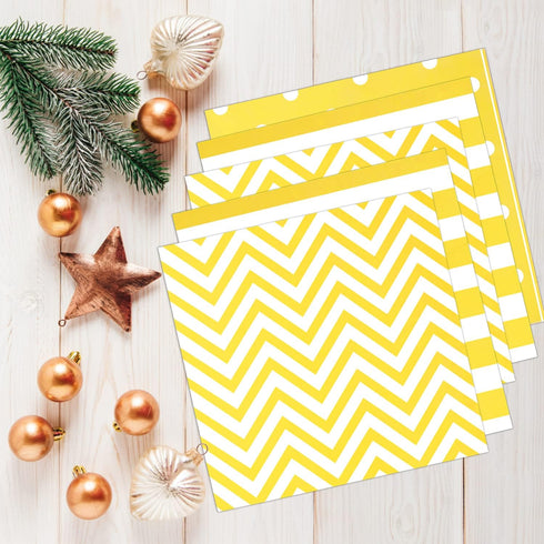 Disposable Yellow Paper Luncheon Party Napkins, Striped Chevron Polka Dot, 60 Count, 13"x13"