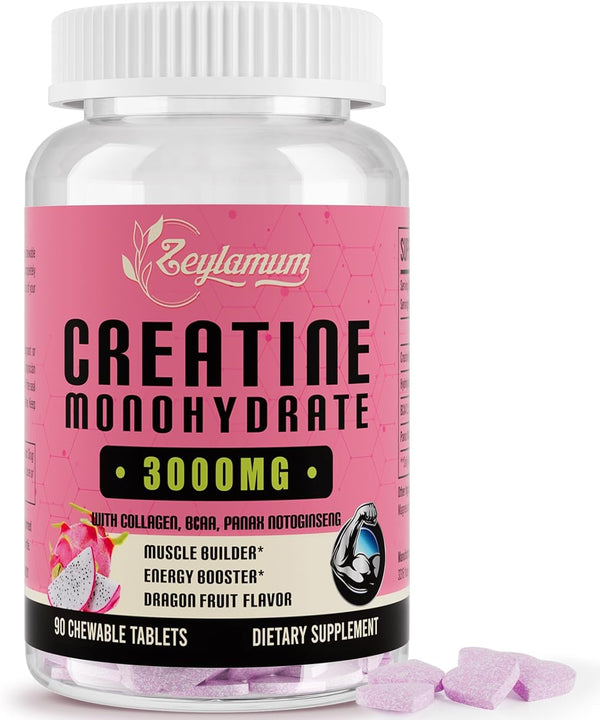Creatine Monohydrate for Women - 3000 MG Supplement with Hydrolyzed Collagen, BCAA for Muscle Builder, 30 Servings