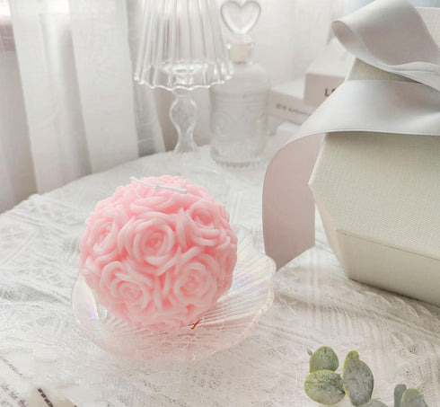 T-shin Candle,380G Rose Ball Shaped Aesthetic Scented Handmade Spherical Rose Flower Soy Wax Aroma Art Decorative