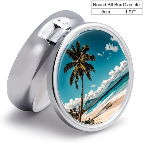 LPSADGF 3 Palm Tree Hawaii Beach Medicine Pill Case, Compartment Round Pill Box, Portable Decorative Medicine Organizer